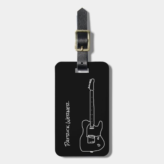 Gitarre in Schwarz und Weiß, Gitarrenreise Gepäckanhänger (Vorderseite vertikal)