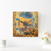 Gitarre mit Blumen Quadratische Wanduhr (Zuhause)