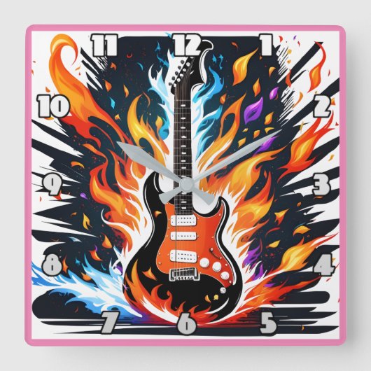 Gitarre mit Energie in einem dynamischen Display Quadratische Wanduhr (Vorderseite)