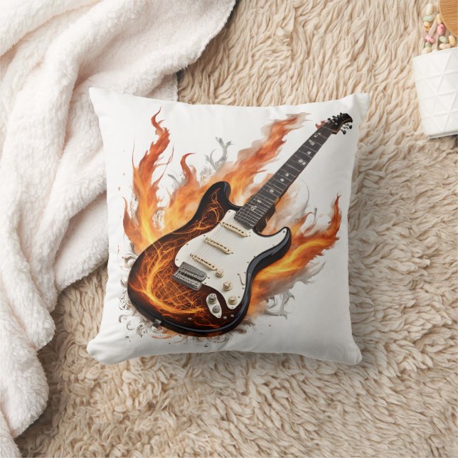 Gitarre mit Flammen und wirbelnden Noten Kissen (Decke)