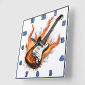 Gitarre mit Flammen und wirbelnden Noten Quadratische Wanduhr (Winkel)