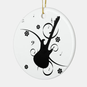 Gitarre mit musikalischen Noten Keramik Ornament