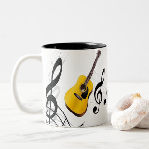 Gitarre mit Musiknoten Zweifarbige Tasse