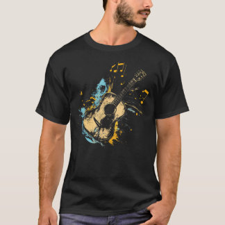 Gitarre mit Noten - Farbklecks-Design T-Shirt