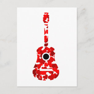 Gitarre mit roten Herzen Postkarte