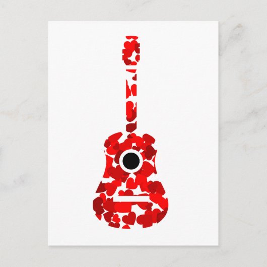 Gitarre mit roten Herzen Postkarte (Vorderseite)