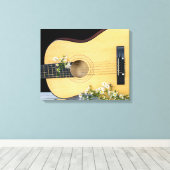 Gitarre mit Wildblume aster Leinwanddruck (Insitu (Holzboden))