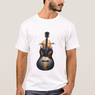 Gitarre Mondlicht Landschaft T-Shirt