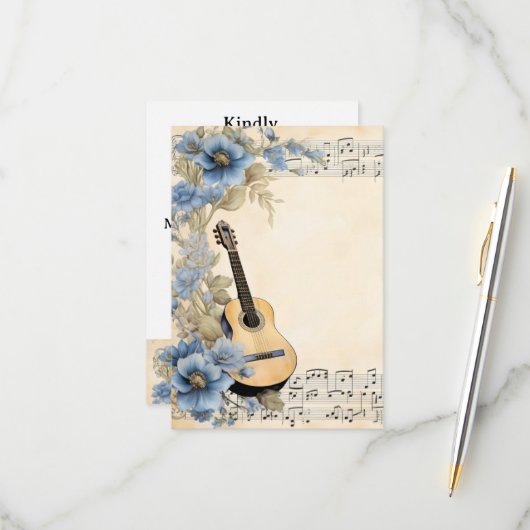 Gitarre-Musiknoten-Blume RSVP Karte (Vorderseite/Rückseite Beispiel)