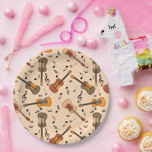 Gitarre Musiknoten Muster Pappteller (Party)