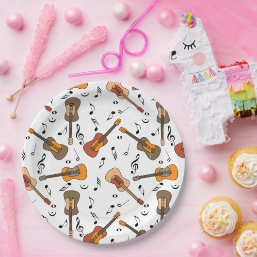 Gitarre Musiknoten Muster Pappteller (Party)