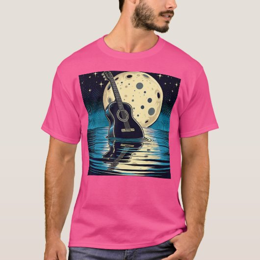 Gitarre Nature Moon Retro Style Gitarrist Acoustic T-Shirt (Vorderseite)