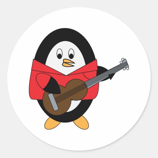Gitarre Penguin Niedlich Musiker Runder Aufkleber (Vorderseite)