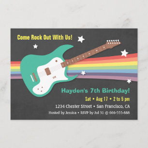 Gitarre Rainbow Rockstar Geburtstagsparty Einladun Einladung