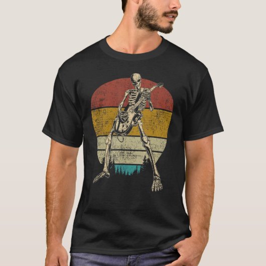 Gitarre Retro Skeleton spielt Gitarre T-Shirt (Vorderseite)