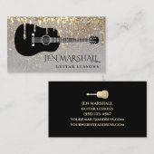 Gitarre Silhouette auf Imitats Gold Glitzer Visitenkarte (Vorne/Hinten)