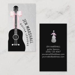 Gitarre Silhouette rosa Bogen auf Imitaten silbern Visitenkarte