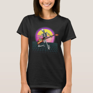Gitarre Skeleton Gitarrist Vaporwave Rock and Roll T-Shirt