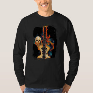 Gitarre Skeleton Schädel mit Flammen über der Gala T-Shirt