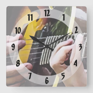 Gitarre spielen quadratische wanduhr