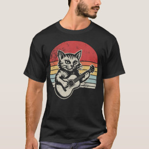 Gitarre spielende Katze gegen Sonnenuntergangsstre T-Shirt