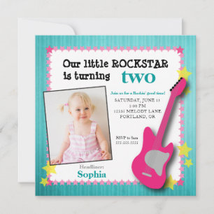 Gitarre & Stars Girl's Rockstar Geburtstag Einladung