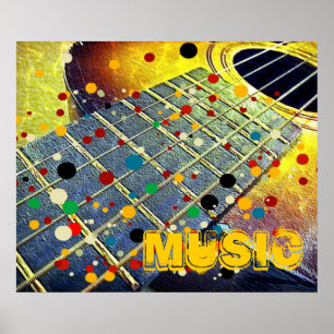 Gitarre Streichmusik bunt Vintag Poster