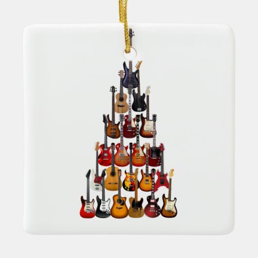 Gitarre Tree Christmas Light Rock Music Keramikornament (Vorderseite)
