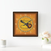 Gitarre über Musical Scroll & Russet Orange ~ Quadratische Wanduhr (Zuhause)
