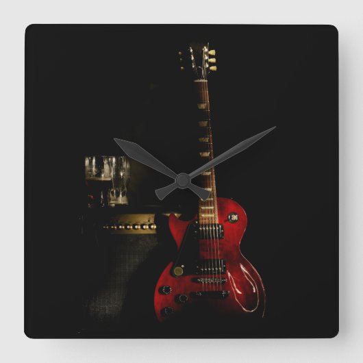 Gitarre und Amp-Uhr Quadratische Wanduhr (Vorderseite)