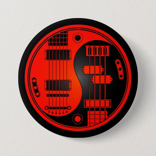Gitarre und Bass-Yin Yang rot und schwarz Button (Vorderseite)