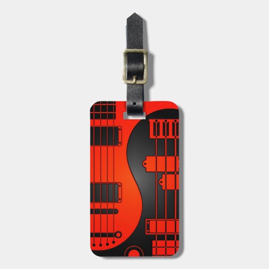 Gitarre und Bass-Yin Yang rot und schwarz Gepäckanhänger (Vorderseite vertikal)