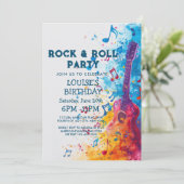 Gitarre und Noten Rock and Roll Party Einladung (Stehend Vorderseite)