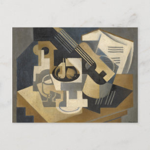 Gitarre und Obstschale auf einem Tisch, 1918 Postkarte