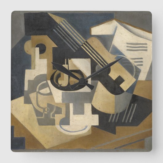 Gitarre und Obstschale auf einer Tabelle, 1918 Quadratische Wanduhr (Vorderseite)