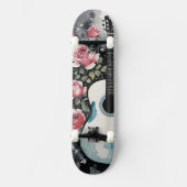 Gitarre und Rose Wasserfarbe Skateboard (Vorderseite)
