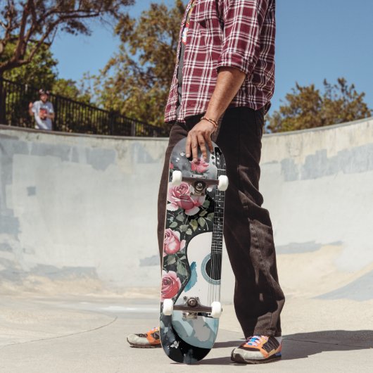 Gitarre und Rose Wasserfarbe Skateboard (Außenbereich 2)