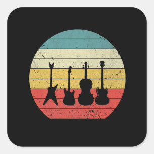 Gitarre Vintage Retro Sonnenuntergang Gitarre Musi Quadratischer Aufkleber