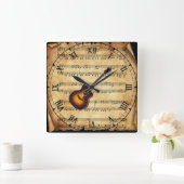 Gitarre ~ Vintager Notenhintergrund ~ Unique ~ Quadratische Wanduhr (Zuhause)