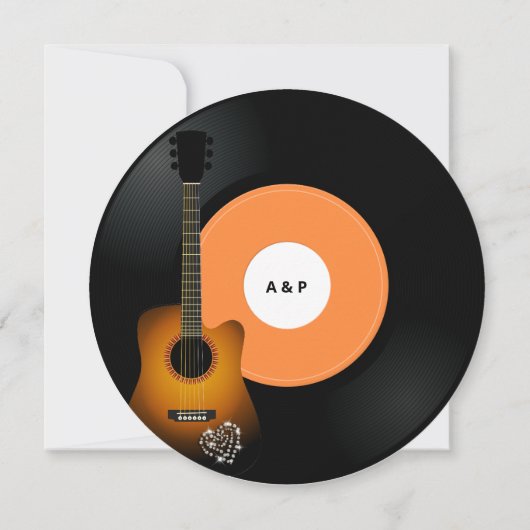 Gitarre Vinyl Record Music Themed Black Wedding Einladung (Rückseite)