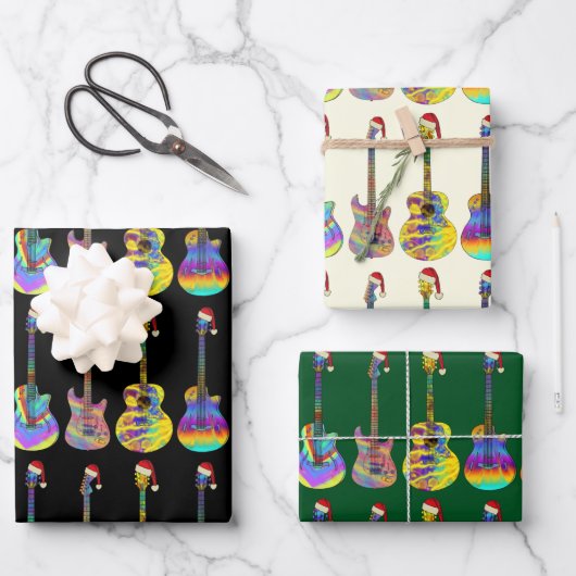 Gitarre Weihnachten Funny Psychedelic Festive Musi Geschenkpapier Set (Vorderseite)