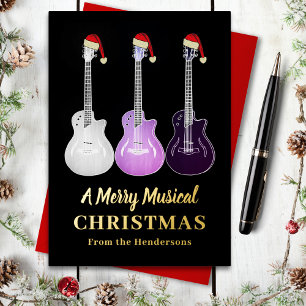 Gitarre Weihnachten Personalisiert Rosa Schwarz Go Folien Feiertagskarte