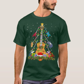 Gitarre Weihnachtsmannmütze Weihnachten Bäume Musi T-Shirt