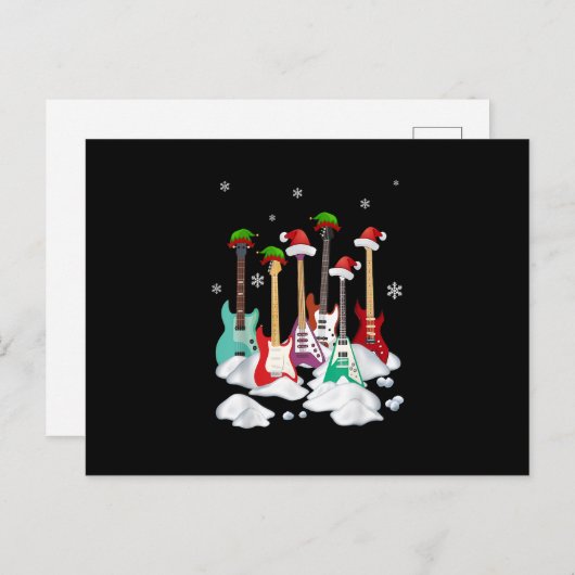 Gitarre Weihnachtsmannmütze Weihnachtsbaum Funny M Postkarte (Vorne/Hinten)