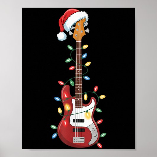 Gitarre Weihnachtsmannmütze Weihnachtsbeleuchtung  Poster (Vorne)