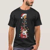 Gitarre Weihnachtsmannmütze Weihnachtsbeleuchtung  T-Shirt (Vorderseite)
