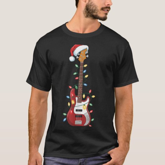 Gitarre Weihnachtsmannmütze Weihnachtsbeleuchtung T-Shirt (Vorderseite)