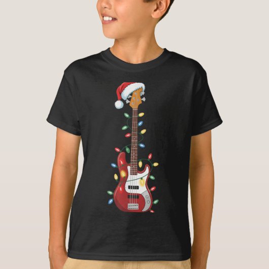 Gitarre Weihnachtsmannmütze Weihnachtsbeleuchtung T-Shirt (Vorderseite)