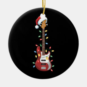 Gitarre Weihnachtsmannmütze Weihnachtslicht Bass P Keramik Ornament