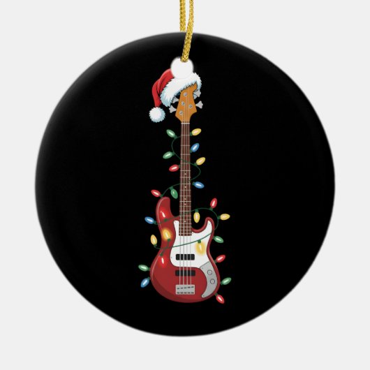 Gitarre Weihnachtsmannmütze Weihnachtslicht Bass P Keramik Ornament (Vorne)
